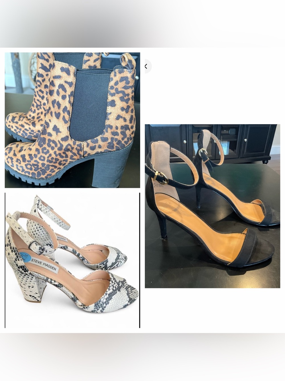 Steve Madden  Heels+  Black strappy and animal print bootie all sizes 7-7 1/2